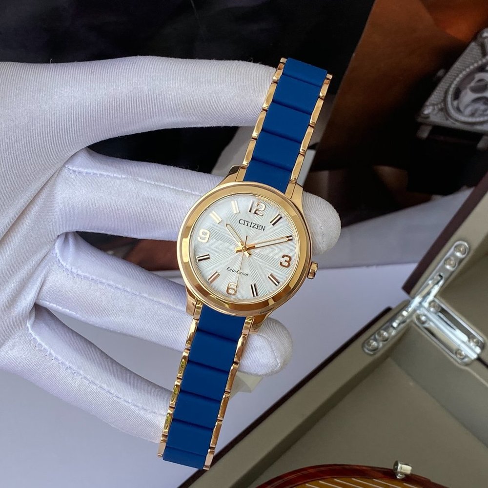 Citizen Ladies Rose Gold Blue Strap Watch